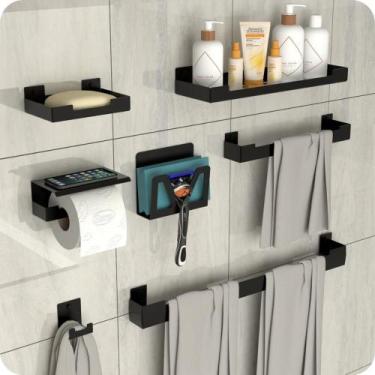 Imagem de Kit Acessórios Para Banheiro 7 Peças Preto ELG - HomeFull