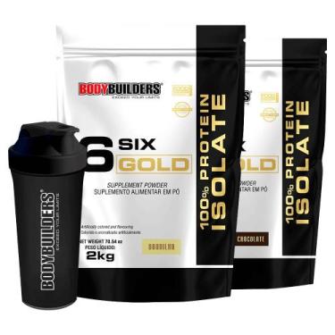 Imagem de Kit 2x Whey Isolado Six Gold 2kg + Coqueteleira - Bodybuilders, Baunil