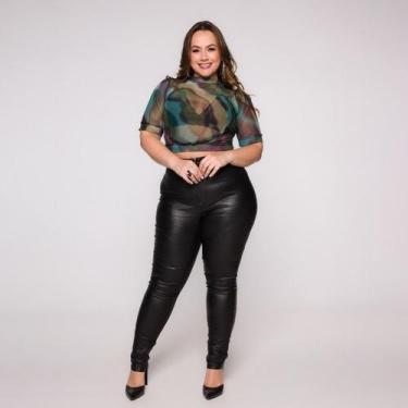 Imagem de Blusa Cropped Manga Curta em Tule Estampado - Croppeds Store, M, Vdaz