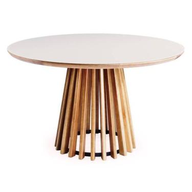 Imagem de Mesa de Jantar Brisa Tampo Redondo Vidro Off White Base Verniz Mel 110