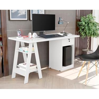 Imagem de Escrivaninha Bali com 4 Prateleiras e Gaveta com Chave, 76,5 x 135 x 60 cm, Branco