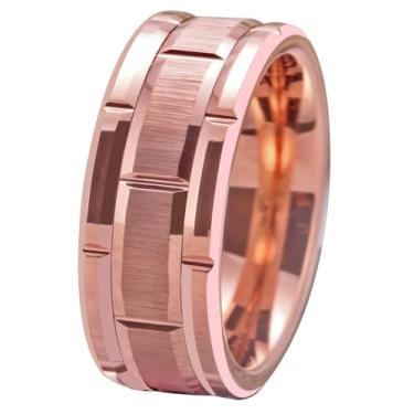 Imagem de CLOUD DANCER Gravação personalizada gratuita - anéis de tungstênio de 8 mm de largura para homens, aliança de casamento prata/dourada/ouro rosa, padrão de tijolo escovado, compromisso, tamanho 6-13,
