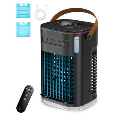 Imagem de Ar condicionado portátil 3 em 1, resfriador de ar pessoal com 2 pacotes de gelo e tanque de água de 1,2 L, temporizador e controle remoto de 1-7h, alimentado por USB, mini ar condicionado para mesa do