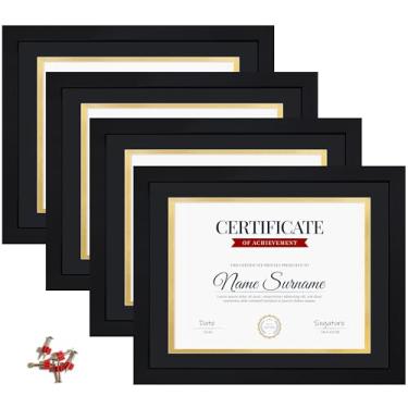 Imagem de Porta-retrato de 28 x 35 cm com vidro temperado para moldura de certificado de 21 x 28 cm com tapete, moldura de grau de prêmio de diploma de documentos para pendurar na parede ou exibição de mesa