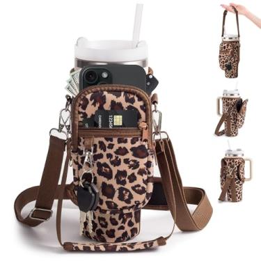 Imagem de linmaya Bolsa de transporte para garrafa de água com bolso para celular Stanley Cup 100 ml, suporte térmico de neoprene para garrafa de água, bolsa transversal com ombro ajustável e alça de mão