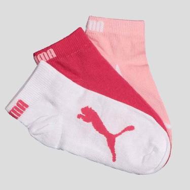 Imagem de Kit Meia Puma Sapatilha 3 Pares Infantil Branca e Rosa, 25-28