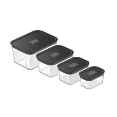 Imagem de Conjunto De Potes De Vidro Herméticos 4 Peças Fresh Lock Preto Ou