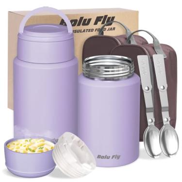 Imagem de Bolu Fly Pacote com 2 recipientes térmicos de sopa para alimentos quentes e frios para adultos, pote de comida isolado, recipientes térmicos a vácuo de aço inoxidável com bolsa de transporte e colher