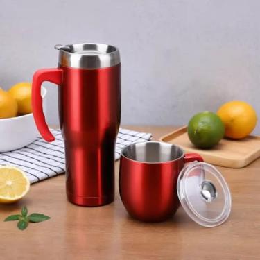 Imagem de Caneca Térmica Parede Dupla em Aço Inox Vermelha 750ml com Tampa Flip - Estilo Liso