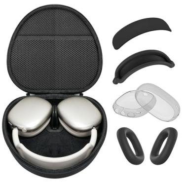 Imagem de Capa rígida para AirPods Max suporta modo de suspensão, capa de fone de ouvido para transporte de viagem com AirPods Max Clear Ear Cups, capa de silicone para fone de ouvido/capa de faixa de cabeça