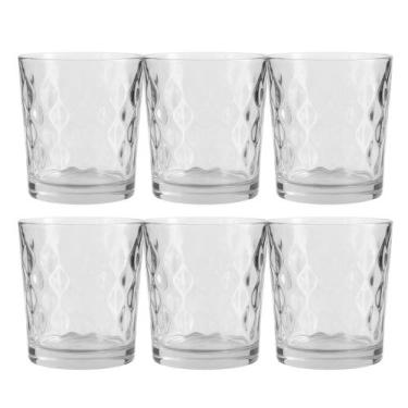 Imagem de Jogo 6 Copo de Vidro Transparente para Whisky Diamond 360ml Em Casa Te