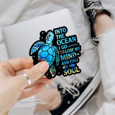 Imagem de 3 peças de adesivos de tartaruga marinha – Into The Ocean I Go to Lose My Mind and Find My Soul Vinil Decalque à prova d'água para laptop, garrafa de água, carro, álbum de recortes, caderno – Presente