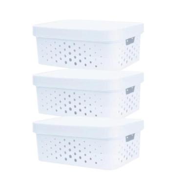 Imagem de kit 3 caixa organizadora cesto multiuso branco 6 litros qualidade resi