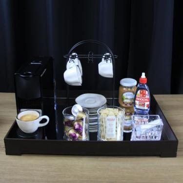 Imagem de BOXFAN Bandeja Cantinho Café Espelhada 48x35 Moderna Decorativa Cozinha Sala Jantar Escritório Recepção Cor Tabaco