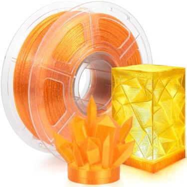 Imagem de IEMAI Filamento PETG 1,75 mm, laranja transparente, galáxia brilhante e acabamento cristalino, filamento de impressora 3D transparente durável e resistente, carretel de 1 kg para arte, faça você mesmo