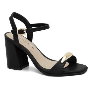 Imagem de Sandália Salto Alto Grosso Preto Ramarim Detalhe Dourado, Plus, Preto,