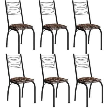 Imagem de Kit 6 Cadeiras Aço Carbono Tubular Metálica Acabamento D-25 Luana Pret