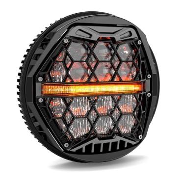 Imagem de Farol de LED aprovado pelo DOT de 14 cm com DRL âmbar compatível com Dyna Street Bob Super Wide Glide Low Rider Night Rod Train Softail Deuce Custom Sportster Iron 883, preto