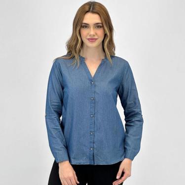 Imagem de Camisa Aishty Jeans Manga Longa Gola Mandarim Feminina-Feminino