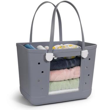 Imagem de CLLTIV Bolsa de praia de borracha, impermeável, bolsa de viagem, lavável, aberta para praia, esportes e piquenique, Cinza definitivo, Large