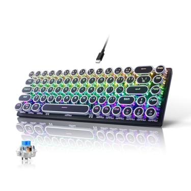 Imagem de Teclado mecânico para jogos de 65% com fio, mini teclado compacto de 68 teclas com setas, luz de fundo RGB arco-íris, interruptor de troca quente, teclas redondas retrô para jogadores de PC/laptop