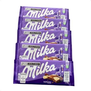 Imagem de Kit com 5 barras de chocolate misto branco e ao leite milka