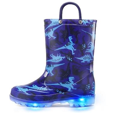 Imagem de Botas de Chuva Infantis K KomForme, Botas de Iluminação Impermeáveis com Alças Fácil de Calçar, D-blue Dinosaur, 3 Little Kid