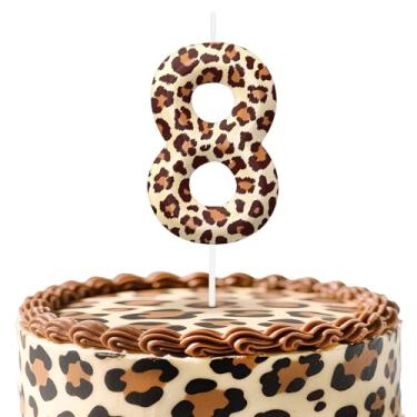Imagem de Velas de aniversário número 8 com estampa de leopardo, topo de bolo com tema de chita para meninos e meninas, decorações de aniversário, suprimentos de festa, velas com números para decoração de festa