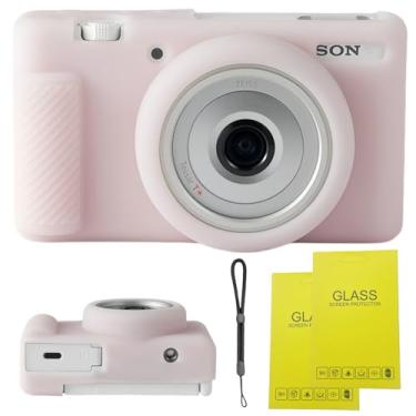 Imagem de SZHSYJY Capa para câmera digital Sony ZV-1F/ ZV-1 II/ZV-1M2, bolsa protetora de silicone macio ZV1F, capa macia antiarranhões com protetor de tela ZV1 F e alça de pulso. (rosa gelatina)