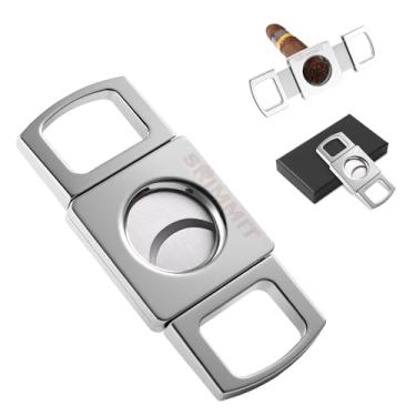 Imagem de Cortador de guilhotina de charuto, cortador de charutos de aço inoxidável de dois gumes com anéis de dedo, orifício de 26 mm de diâmetro serve para quase todos os tamanhos de charutos, cortador de