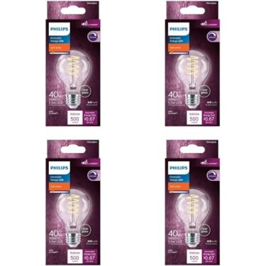 Imagem de Philips LED Espiral transparente vintage sem cintilação A19, regulável, tecnologia Eyecomfort 500 lúmens, branco macio (2700K), 5,5W=40W, certificado título 20, base E26, pacote com 4, (565788)