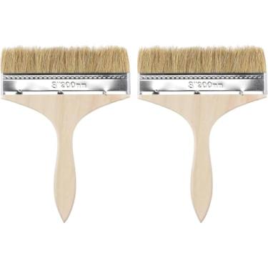 Imagem de 2 pincéis premium de 10 cm / 12,7 cm / 17,8 cm, borda plana com cabo de madeira, ferramenta de tratamento de parede para tinta, vernizes, colas, 18 cm