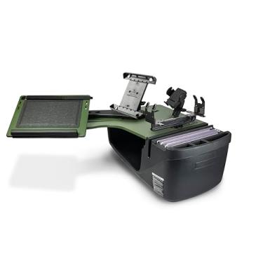 Imagem de AutoExec AE-RDBS-PM-TAB-PS-AG Reach Car Desk para sua estação de trabalho de veículo e escritório móvel, banco traseiro verde militar com suporte para telefone, suporte para tablet e suporte de