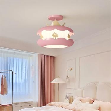 Imagem de OUFULA Nordic Moderno Quarto Infantil Lâmpada Pendente LED Personalizado Criativo Carrossel Quarto da Menina Jardim de Infância Decoração Luz (C D50H41CM Rosa)