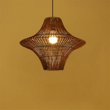 Imagem de OUFULA Contemporary Bamboo Art Weaving Pendant Lamp LED Fashion Criatividade Restaurant Bar Counter Cafe Bar Homestay Tea Room Decoração Light (I D50CM)