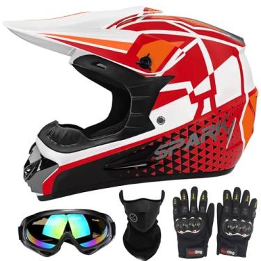 Imagem de ModeIY Capacete De Motocross Para Jovens, Capacetes Moto Crianças, Motociclistas Off-Road, Mountain Bike, Bmx, Mx, Atv, Unissex, Conjunto 4 Peças Com Certificação Dot (Vermelho, Pequeno)