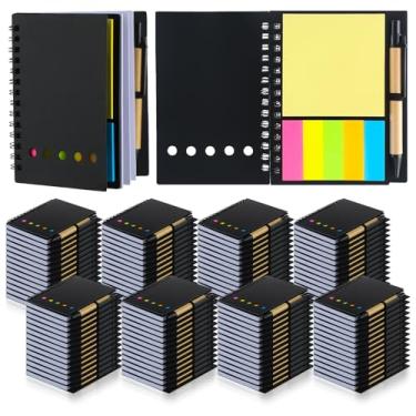 Imagem de Qilery Pacote com 100 cadernos espirais forrados, pequeno conjunto de blocos de notas e canetas, bloco de notas forrado, caderno de bolso preto para negócios, escritório, material escolar