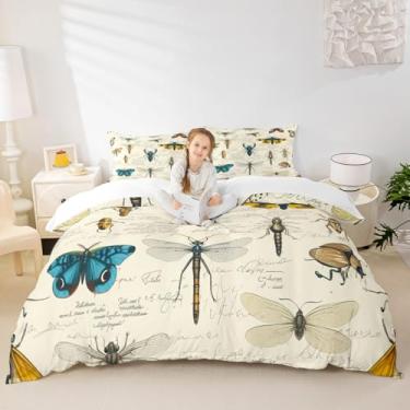 Imagem de Conjunto de cama solteiro com insetos, estampa colorida de borboleta, insetos e besouros, capa de edredom entomológica da natureza para decoração de quarto de crianças, meninos, meninas, adultos, capa
