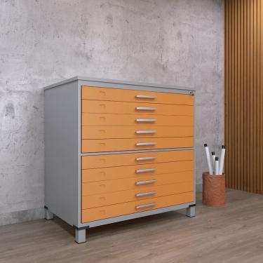 Imagem de Mapoteca 10 Gavetas Map10 120,4cm X 122,3cm Aço Cinza/Laranja