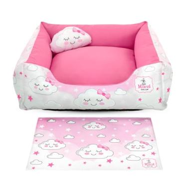 Imagem de Cama Pet Oxford + Tapete Estampado 03 Peças - Coleção Mania - Basic 2 (60x60 cm, Nuvem Rosa)