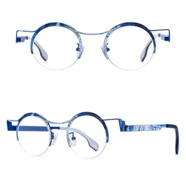 Imagem de VFDHN Armação de óculos de titânio masculina, óculos redondos sem aro, ultraleves (azul)