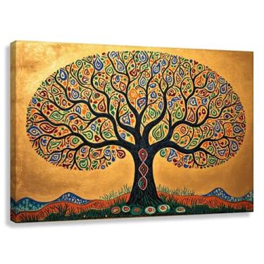 Imagem de Árvore da Vida Arte de parede Impressão em tela Mandala vibrante Decoração Sala de estar Quarto Quente Amarelo Verde 60x40cmx1