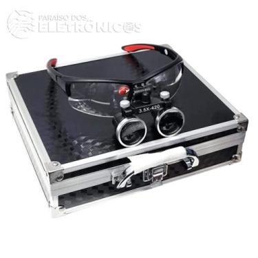 Imagem de Óculo Lupa Binocular Com Fotoforo Óculos Dentista 3,5x 420mm Ajustável