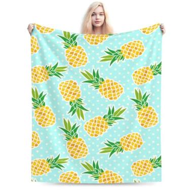 Imagem de Perinsto Lindo cobertor de abacaxi com bolinhas de fundo ultramacio quente para todas as estações, cobertores de lã decorativos para cama, cadeira, carro, sofá, quarto, 127 x 101 cm