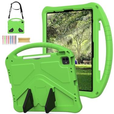Imagem de Allytechgroup Capa adequada para crianças para Apple iPad Air 11 M2 2024/iPad Pro 11 M4 2024, capa traseira leve com alça de ombro e alça de ombro, verde