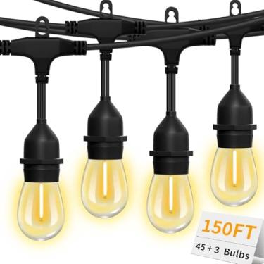 Imagem de GLOBELIT Cordão de luzes ao ar livre, cordão de luzes de 45 pés para exterior com 45 + 3 lâmpadas LED S14 inquebráveis, luzes externas para quintal, mercado, bistrô, branco quente de 2700 K (pacote