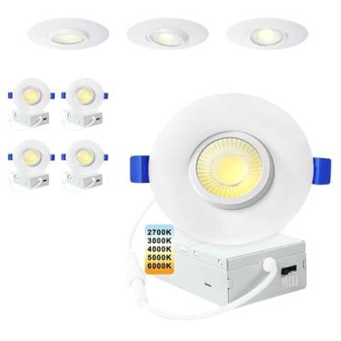 Imagem de Luzes embutidas de LED cardan de 7 cm, luzes embutidas à prova d'água para chuveiro com caixa de junção de 10 W, luzes de LED de teto embutidas, reguláveis, selecionáveis 5 CCT 2700K-6000K