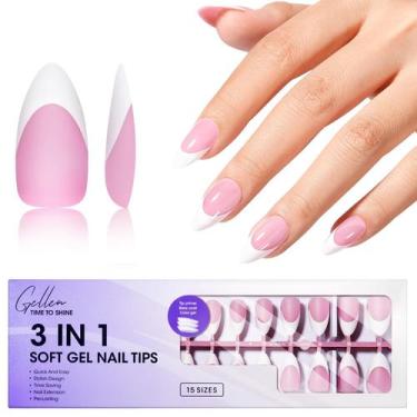 Imagem de Press on Nails Gellen Almond French Tip Pink 150 unidades
