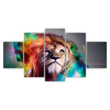 Imagem de Quadros Decorativos MDF Leão de Judá em Chamas Colorido Sala Quarto - 