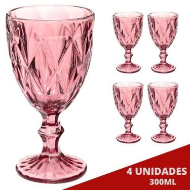 Imagem de 4UNI Taça Diamante Copos Vidro Lilás 300ml Suco Vinho Água - PRATICASA